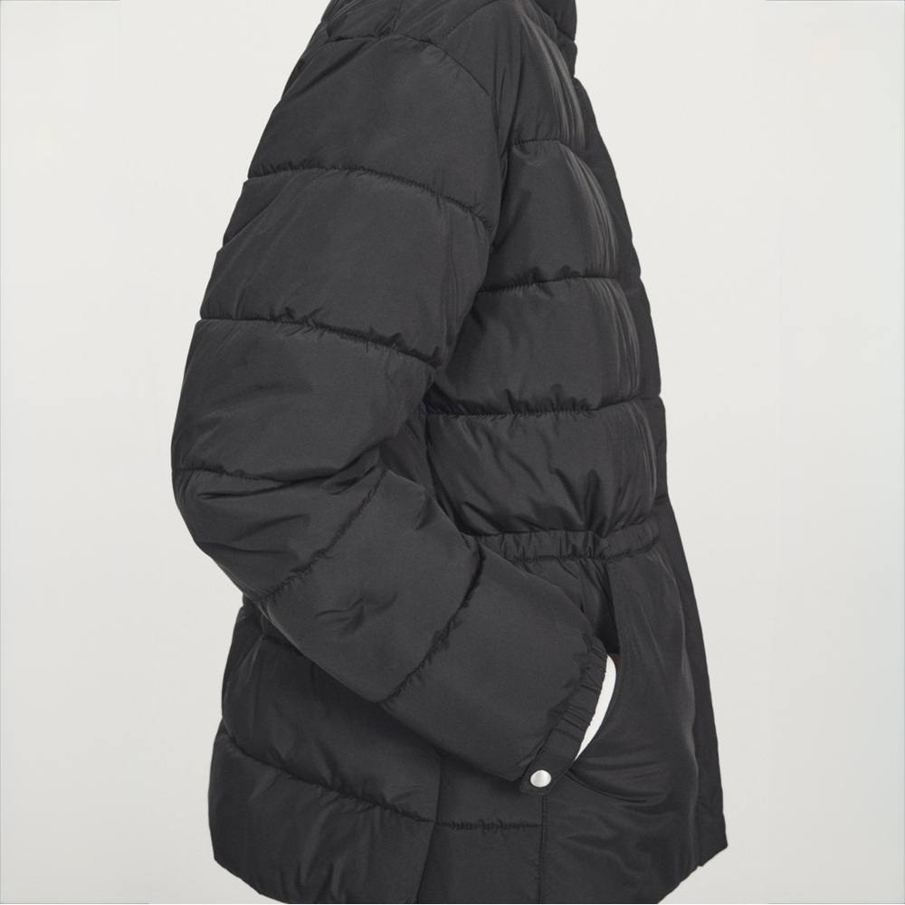 Massimo Dutti Black Water-Repellent Puffer Jacket Size S Drawstring Waist - Picture 9 of 16